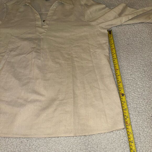 Anne Klein XL Linen Beige Sparkle V Neck Collared Pullover Blouse NWOT - Picture 10 of 13